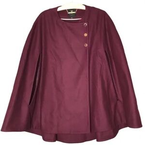 Large Ted Baker Wool Cashmere Cape Deep Plum Burgundy
